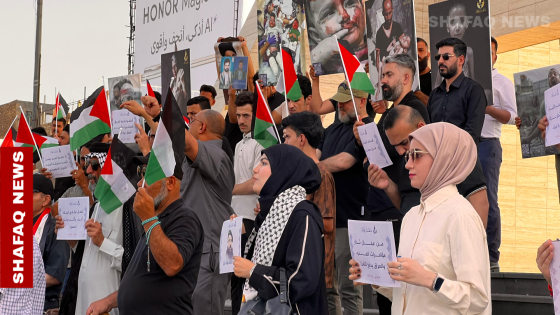 نصب الحرية يتشح بـ”الوعد الصادق”.. تظاهرات في بغداد لفك الحصار عن غزة (صور)