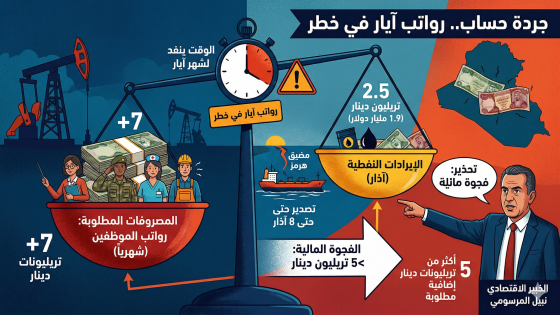 جردة حساب..رواتب آيار في خطر.. الإيرادات لم تتجاوز 2.5 والحكومة تحتاج أكثر من 7 ترليونات
