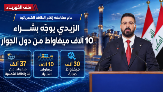 و37 ألفاً من GE وطاقة شمسية..الزيدي يوجه وزير الكهرباء بشراء 10 آلاف ميكا من دول الجوار