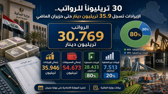 30 تريليوناً للرواتب.. الإيرادات تسجل 35.9 تريليون دينار حتى حزيران الماضي